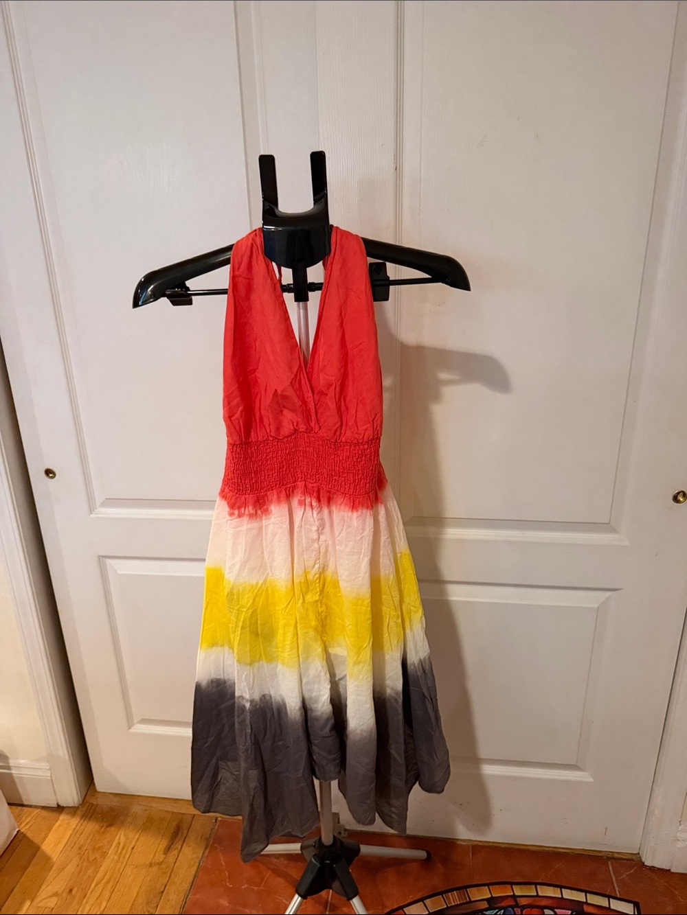 Chesley colorblock Halter TieDye Midi Dress in Coral, Yellow & Gray size 2X NWOT